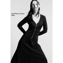 자라원피스 ZARA Zippered Long Dress/Dark Olive Green