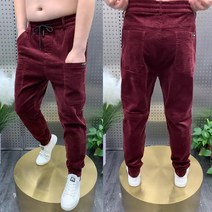 【DF】캔디 컬러 바지 남자 가을 겨울 뜨거운 판매 여섯 포켓 솔리드 컬러 스트라이프 캐주얼 바지 한국어 스타일 유행 레깅스 유행 남자 바지