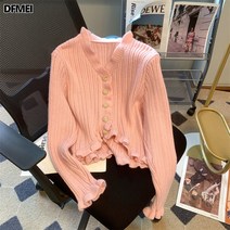 나무 귀밑 브이넥 가디건 스웨터 여 겨울 슬림핏 싱글 버튼 코디 니트