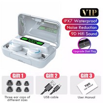 이어폰 무선 유선 F9-5 tws 블루투스 5.1 헤드폰 보청기 방수 이어 버드 헤드셋 handfree with mic 2200mah 충전 박스, 하얀