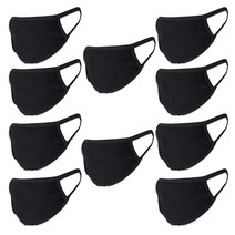 Buttonsmith 블랙 성인용 면 페이스 마스크 필터 포켓 포함 - 10개 팩 2겹 부드러운 티셔츠 소재 세탁 가능 재사용 가능 원 사이즈 미국 제조, Black