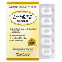 California Gold Nutrition (캘리포니아 골드 뉴트리션) LactoBif 5 프로바이오틱 50억CFU 베지 캡슐 60정, 60 개, 30 0억