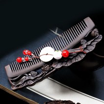 자연 Shen Guibao 나무 빗 자연 나무 빗 정전기 탈모 없음 골동품 조각 머리 빗 소녀 선물 조각, 沉贵宝荷荷美美（送礼盒+吊坠随机）