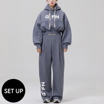 [셋업/ 기모 / 특양면 ]그랜피니 여성용 오버핏 볼드 로고 크롭 후디+ 원턱 밴딩 스트링 트레이닝복 셋업