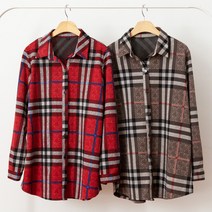 베이직 체크 셔츠형 자켓 재킷 롱 블라우스 티셔츠 이너 가을 겨울 빅사이즈 마담 중년 엄마옷 빅사이즈 엄마자켓 마담복 중년여성의류 미시옷 엄마선물 40대 50대 60대 체크무늬