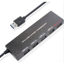 DFMEI Ultra -Thin 4+1 USB 3.0 허브 허브 4 포트 3.0 USB+2.4A 빠른 충전 허브, 검은 색