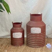빈티지 철제 밀크통 2size 양철통 철제화분 양철바스켓 철제바스켓 철제바구니, 레드 S, 1개, 레드