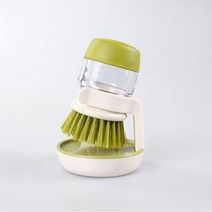 세제가 나오는 세척솔 설거지 욕실 주방 청소솔 세제통 브러쉬 설겆이 수세미 자취필수템 자취선물 세척 브러시 그레이, 건타입브러쉬 그린