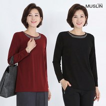 모슬린 엄마옷 큐빅 네크라인 라운드 티셔츠 ETS808321 마담 미시옷 중년여성의류 빅사이즈 50대 60대여성옷