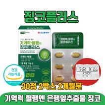 징코 플러스 포 메모리 진코 찐코 빌로바 라이드 은행잎추출물 150mg 플라보놀배당체 36mg 갱년기 50대 60대 70대 식약처인증 건강기능식품 알약케이스증정, 30정 2박스 2개월분