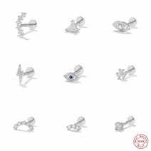 귀걸이 Aide 925 스털링 실버 1PC 플랫 엔드 피어싱 쥬얼리 여성용 지르콘 이블 아이 라이트닝 스sphere 어와 스터드 귀걸이 Labret Lip Ring