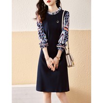 레트로 가을 원피스 프린트 하객 피로연 상견례 예식장룩 엄마돌 부케받는사람옷 네이비