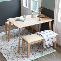 베스트리빙 캔버라 캘빈 식탁 + 벤치 2개 4인용 세트, 내츄럴+아이보리