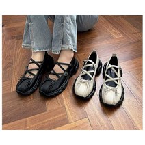 발레코어룩 신발 발레슈즈 메리제인 스트랩 통굽 편한, 밀키 화이트 35