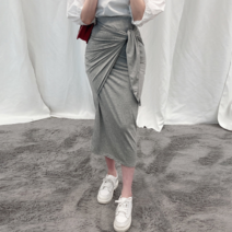 VANANA2 여성 쫀쫀 밴딩 랩 매듭 롱 스커트