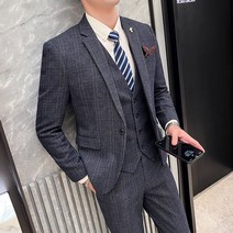 남성정장 체크 봄가을 슬림 비즈니스 3종 양복 수트 세트