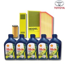 도요타 캠리 XV70 17년~현재 쉘 ECO 5W30 엔진오일 교환 세트, 2.5 [A25A], 1L, 5통