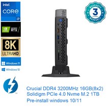 고사양 미니PC 풀세트 인텔 NUC 11 팬텀 캐년 코어 i71165G7 NVIDIA GeForce RTX 2060 6GB DDR6 썬더볼트 4 이파이 윈도우 데스크탑 미니 PC, 19.16GB RAM 1TB SSD - Core i71
