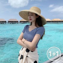 코코블랑 (1+1)라비 골지브이넥반팔니트