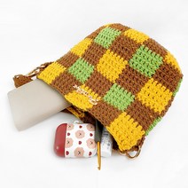 털실나라 DIY 트리플 체크 미니백 코바늘 동영상패키지, 베이지, R18카멜2볼+R23노랑1볼+R40잔디연두1볼