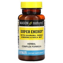 Mason Natural 슈퍼 에너지 과라나 인삼 콜라 넛 함유 60정, 5병
