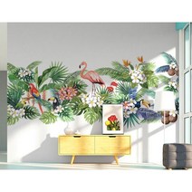 Bj 그림벽지 트로피칼 애니멀버드 뮤럴벽지 JJHA00-0006 (120x85cm), 실크