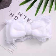 궁중 레이스 분위기 헤어밴드 세안 샤워 메이크업 공주 토끼 귀 리본 헤어밴드 큐트 헤어밴드, K07-114 # 화이트
