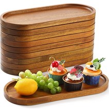 Rtteri 망고 타원형 나무 트레이 서버 플래터 깨지지 않는 접시 음식 홀더 디너 과일 바베큐 치즈 스시 휴일 간식 디저트 디스플레이용 10개(35.1 x 14.7 1.