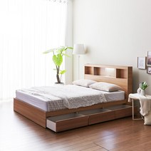 우아미가구 모노 밀크 C타입 LED 3서랍 퀸 침대프레임 FO5153, 오크