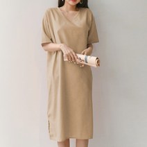 와일드펫 여성 쿨 썸머 린넨 시럽 롱 원피스 루즈핏