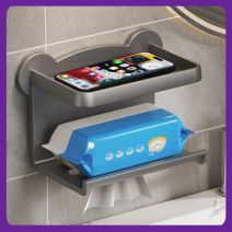 미끌롱 무타공 접착식 화장실 선반형 핸드폰 거치 휴지 걸이, 1개, 블랙