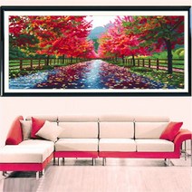푸아이 3D 보석십자수 단풍나뭇 길 100x40 DIY 거실 사무실 집들이 개업선물 인테리어 소품(사이즈 7종)+행운십자수(30x30)WPP080, 1세트, 100x40cm