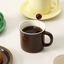 귀여운 감성 홈 카페 유리 북유럽 미니 커피 커플 손잡이 잔 컵 - 마로니에 머그 330ml 1p, 브라운엠버