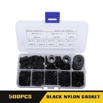새로운 500Pcs 박스 블랙 나일론 가스켓 M2M10 플라스틱 가스켓 와셔 플랫 와셔 구색 키트 플랫 링 가스켓 내구성 실용적인