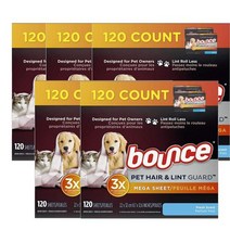 바운스 펫 헤어 린트 가드 메가 건조기시트 120정 Bounce Pet Hair Lint Guard Mega Dryer Sheets Fresh Scent, 5팩