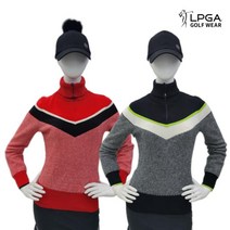 LPGA 골프 웨어 여성 겨울 체크 울 방풍 풀오버 니트 티셔츠 L204KT609P
