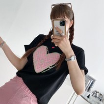 여름 캐주얼 라운드 루즈핏 보석 하트 반팔 티셔츠
