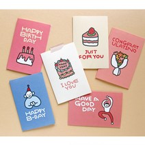 생일 축하 일러스트 카드 6종 귀여운 미니카드, 01.버스데이