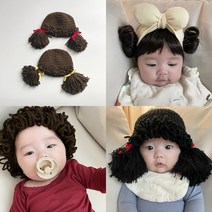 베베 아기가발 모자 유아 위그햇 뽀글이가발, 삐삐가발모자(빨강끈)