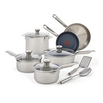 T-fal 플래티넘 스테인리스 스틸 논스틱 팬 조리기구 세트 12피스 인덕션 냄비 및 팬 식기세척기 사용 가능 실버 610242, Platinum Stainless Steel