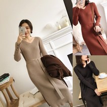 스타일G 가을 겨울 여성 슬림핏 옆트임 롱 니트 원피스 주름 스웨터 NL-03