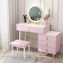 모던 럭셔리 화장대세트 LED거울 콘솔 서랍형 화장대, 핑크 80CM 세트_일체형