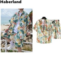 Haberland 여름 남자 캐주얼 리조트룩 반팔셔츠 반바지 하와이안 세트 비치웨어 잠옷 파자마 트레이닝복 골프웨어 휴가 바캉스룩 1201, 12번