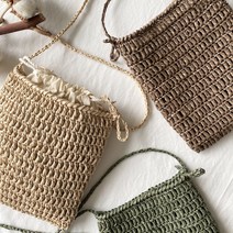 DIY 초보자용 뜨개질 코바늘 미니크로스백, 크림베이지, 1개