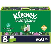 Kleenex Expressions 코코넛 오일 알로에 및 비타민 E가 함유된 수딩 로션 페이셜 티슈 박스 당 45개 3겹총 540개 USA 미국, 120 Count (Pack of 8)