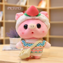 PKTOYS DIY 귀여운 오가닉 애착 봉제 안고자는 실눈 돼지 인형 크리스마스 선물, 복숭아 헤어 밴드 (핑크 돼지), 30cm