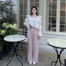 써니블랑 런던 플리츠팬츠 가을 비침없는 편안한 밴딩바지 와이드 일자핏 하비코디 국내제작