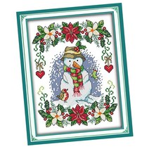 눈사람 스탬프 크로스 스티치 키트 DIY 바느질 자수 인쇄 패턴, 11CT 27x37cm, 설명, 설명
