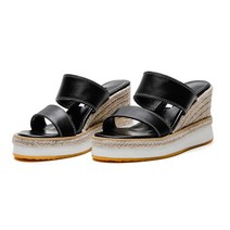 글리에이터 피셔맨 라탄 웨지 통굽 에스파듀 샌들 힐 여름 여성 꼬임 티 스트랩 키높이 에스파드류 샌달