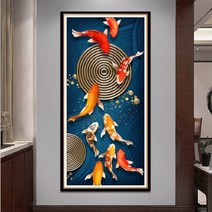 아트미니 보석십자수 모여드는 황금 비단잉어 금전수 구어도 원형비즈 큐빅 십자수, 110x220cm